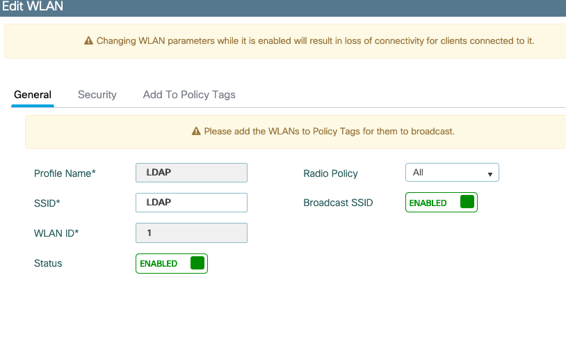 LDAP WLAN general settings