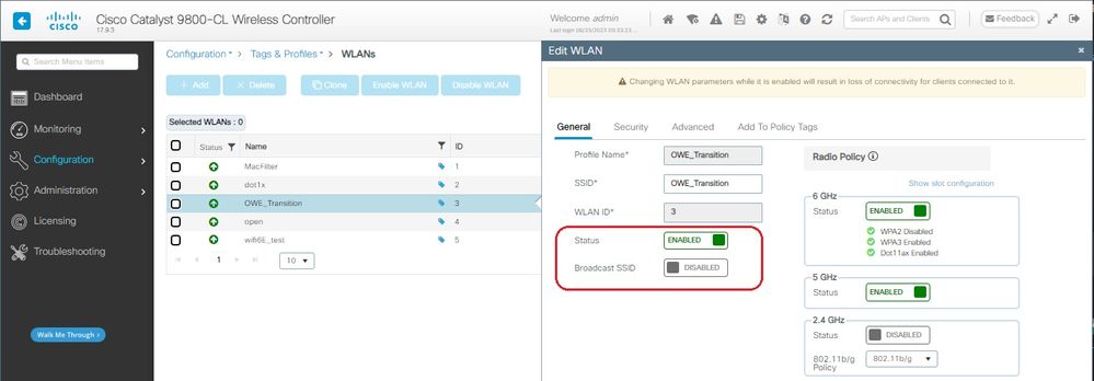 OWE Transition Enhanced Open SSID nascosto