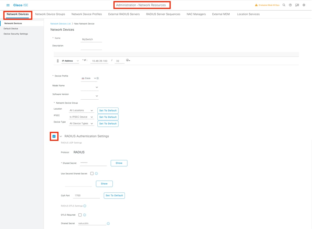 Network device creation on ISE