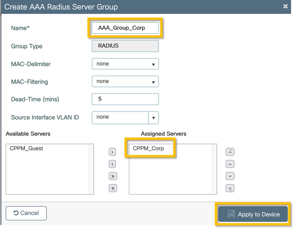 5. AAA Radius-Servergruppe