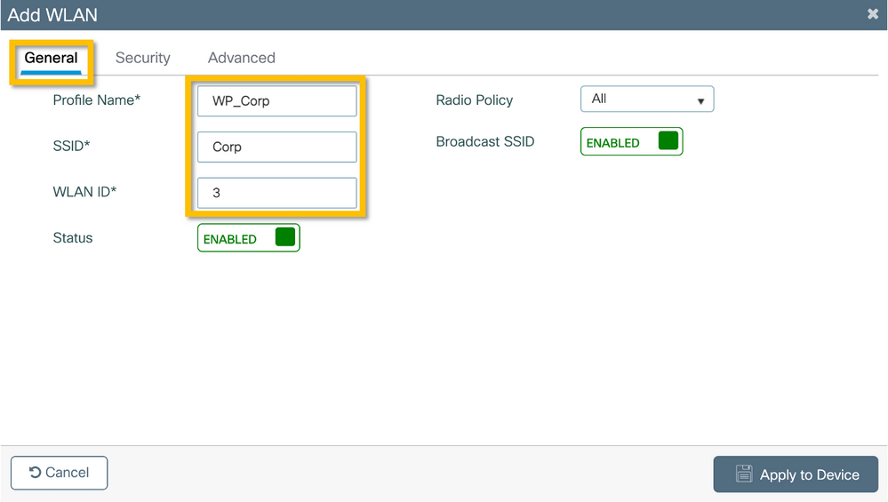 7. WLAN Profile – General