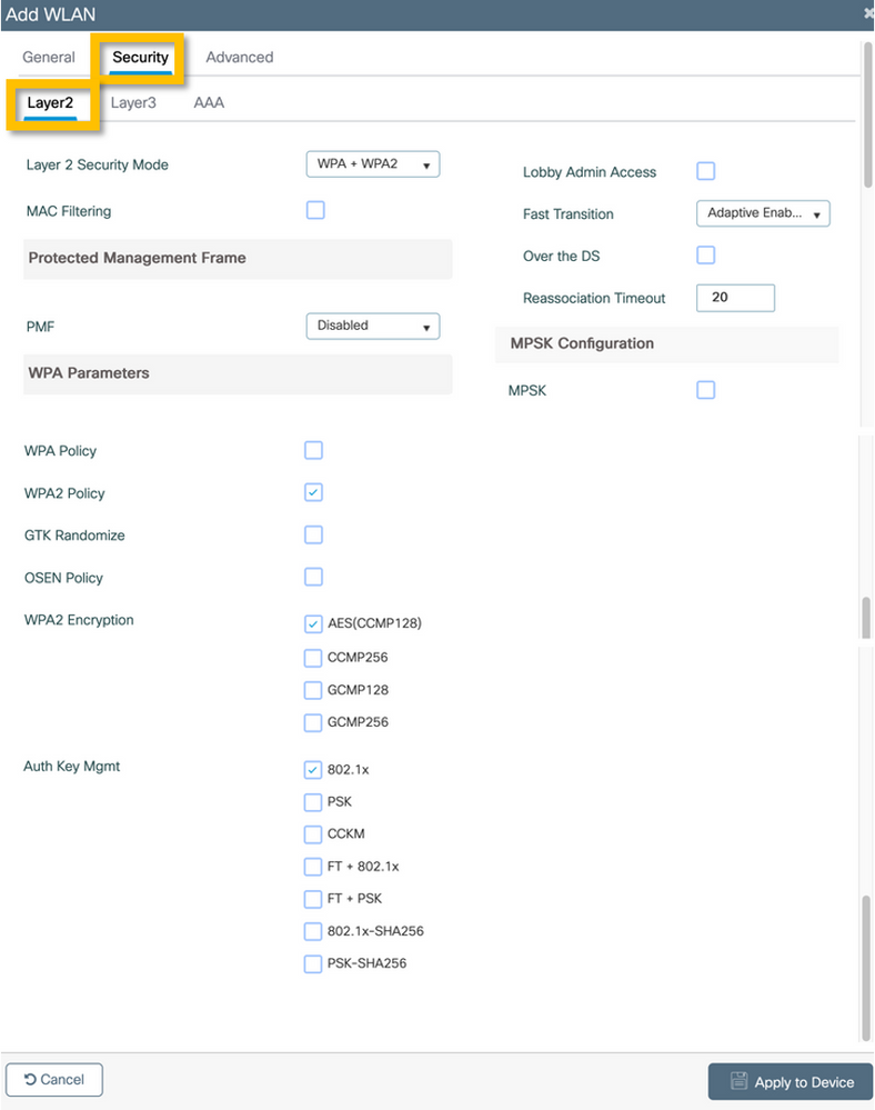 8. WLAN Profile – Security – Layer2