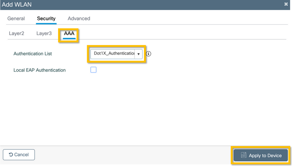 9. WLAN Profile – Security – AAA