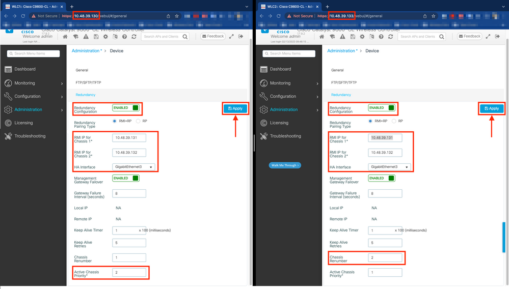 Configuration haute disponibilité avant redémarrage