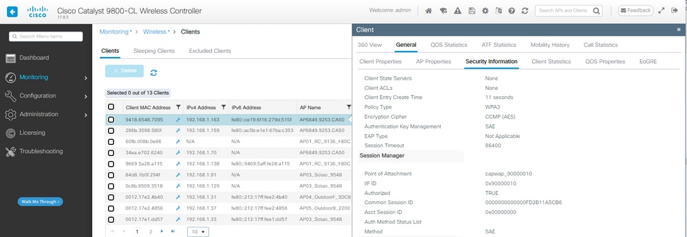 Dettagli sul client WPA3 SAE + FT NetGear A8000