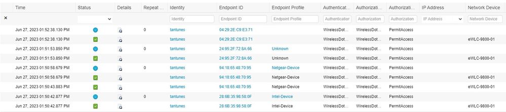 WPA3 Enterprise 802.1x-SHA256 + FT 
 ISE 라이브 로그