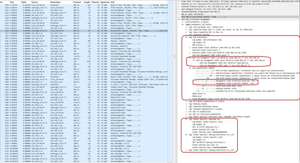 WPA3 Enterprise 802.1x-SHA256 + evento di roaming FToTA S23