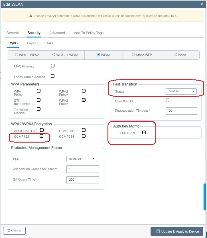 WPA3 Enterprise GCMP128 SUITEB192-1X - Sicherheitskonfiguration