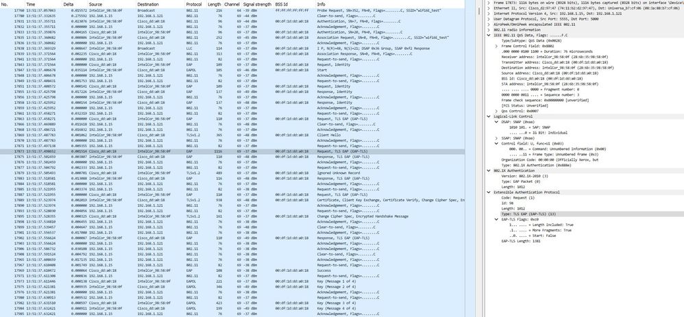 采用EAP-TLS的WPA3企业GCMP256 SUITEB192-1x与英特尔AX211客户端和RSN信息的关联