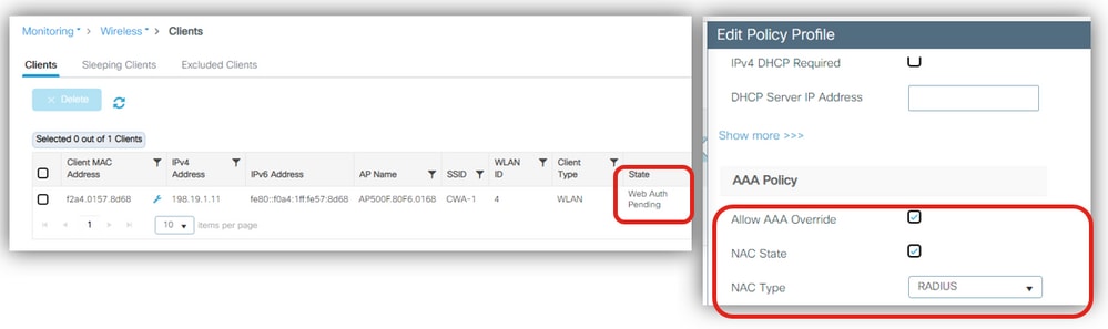 Client details, aaa override and RADIUS NAC