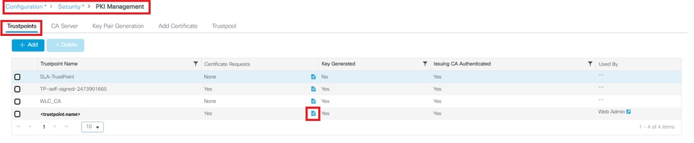 Comprobar detalles de Trustpoint