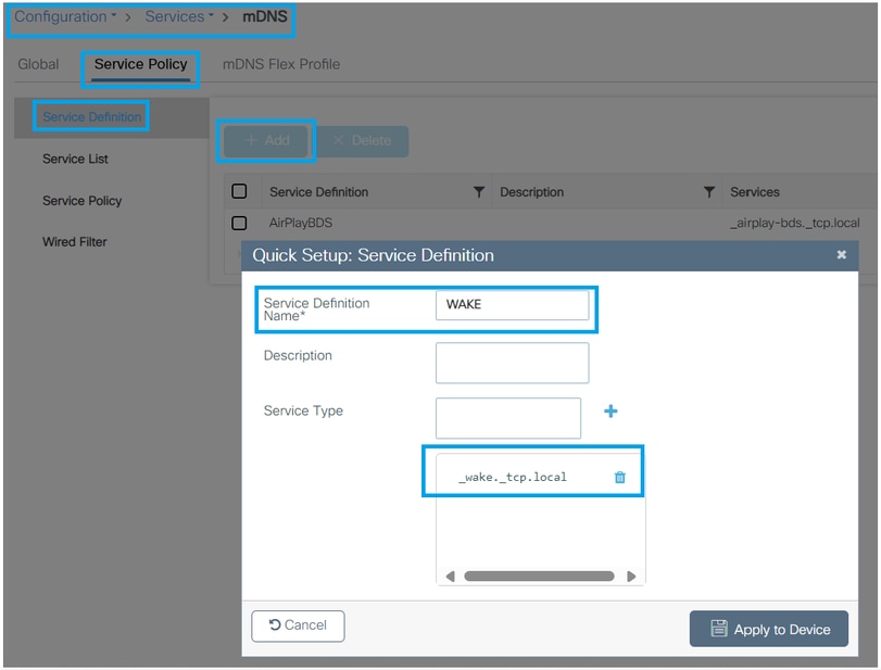 mDNS-aangepaste servicedefinitie