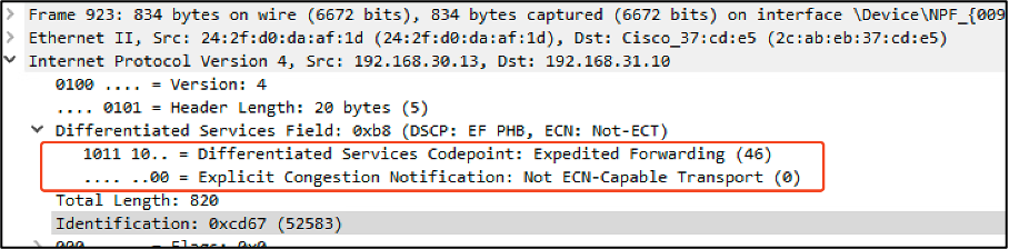 显示DSCP 46的无线PC捕获