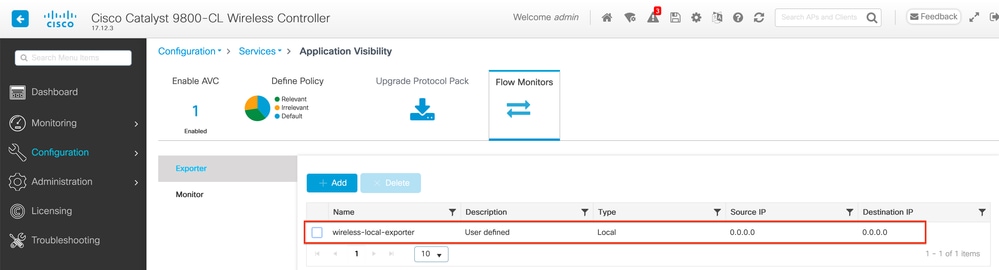 Local Flow Collector Configuration op 9800 WLC