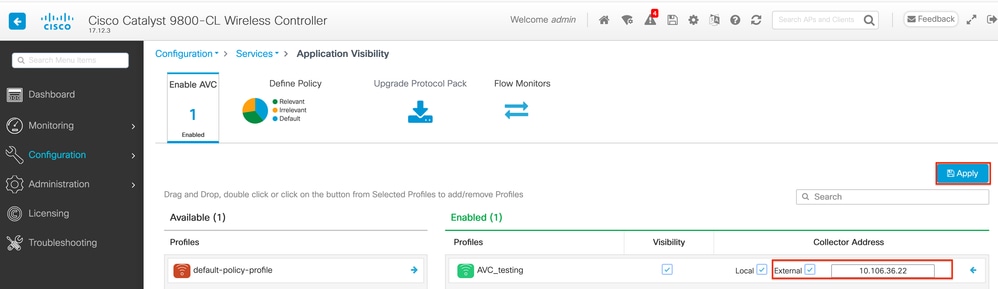 Configurazione AVC per External NetFlow Collector