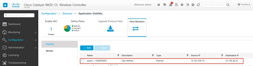 Configurazione di External NetFlow Collector su 9800 WLC