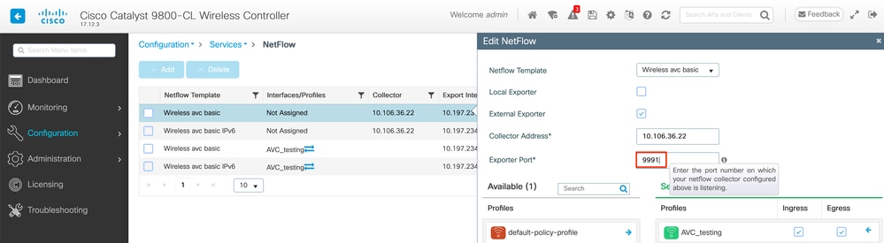 Ändern der Exporter-Portnummer in der NetFlow-Konfiguration