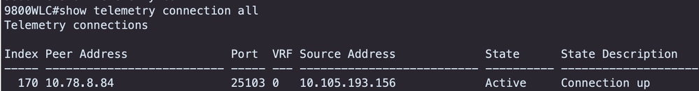 Verifica della connessione di telemetria su 9800 WLC