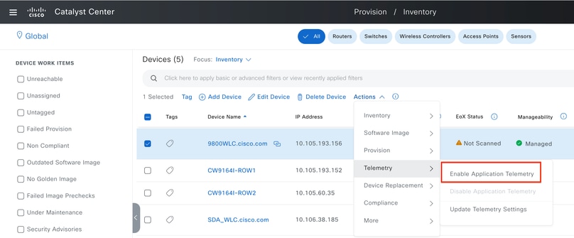 Enabling Application Telemetry on 9800 WLC