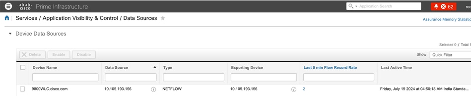 Cisco Prime Detecting-applicatie 9800 WLC als NetFlow-gegevensbron