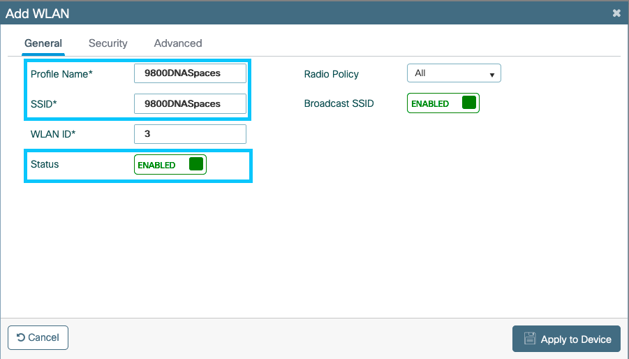 Add a WLAN - General Settings