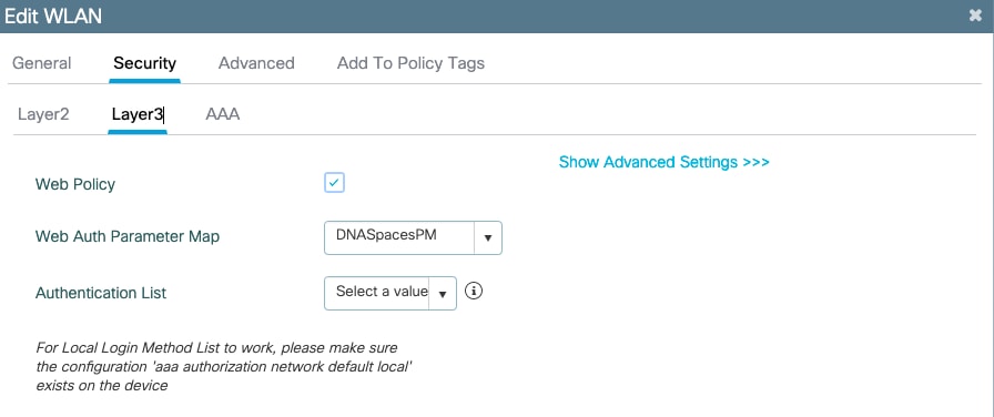 Edit WLAN layer 3 Settings on the 9800 WLC