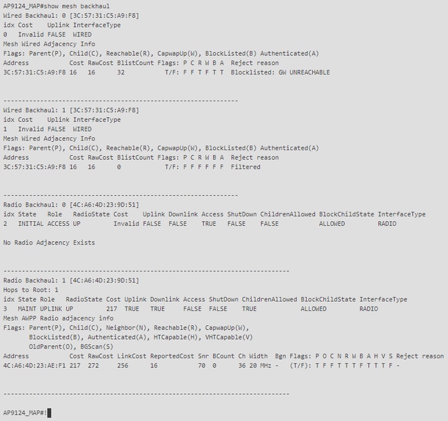 MAP show mesh backhaul