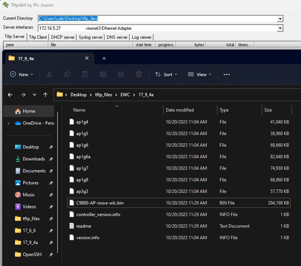 Archivos descomprimidos en la carpeta TFTP