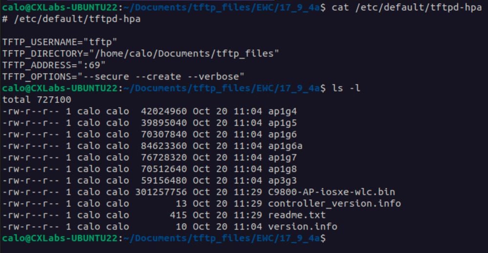 Configuraciones TFTP y archivos descomprimidos en Ubuntu