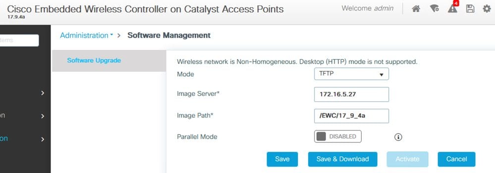 Configuración TFTP para actualización de software