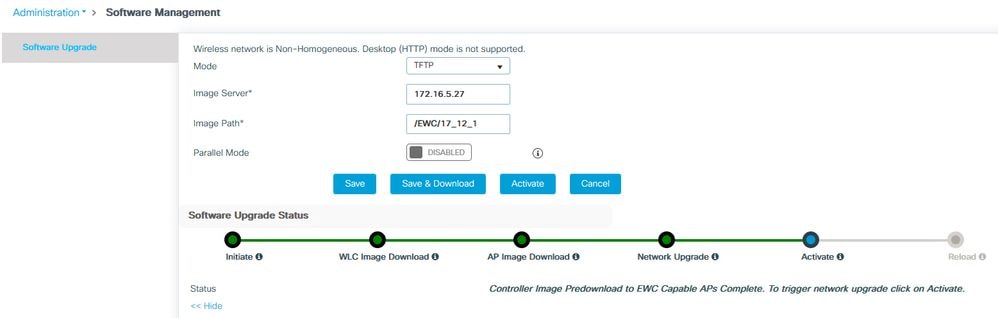 Voortgangsbalk van ECW Web UI-upgrade