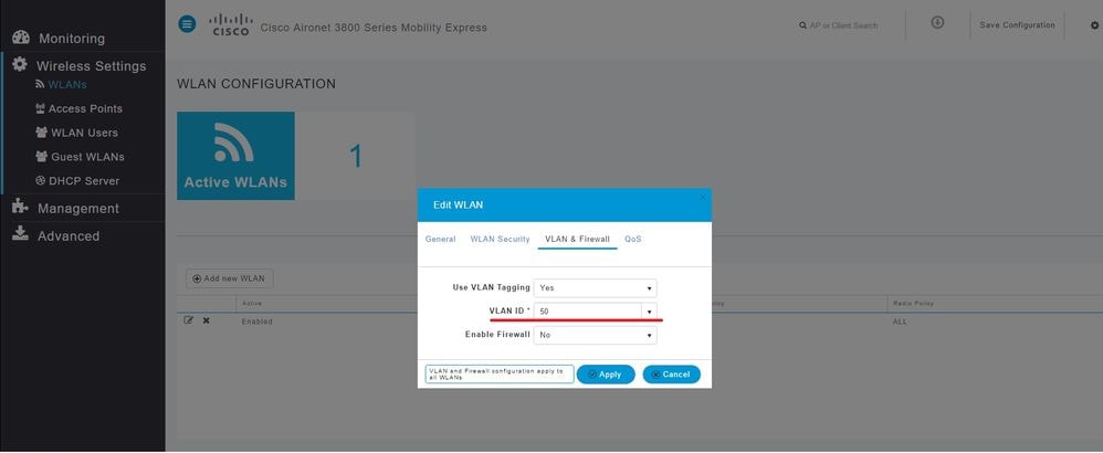 Impostazione della VLAN nella WLAN