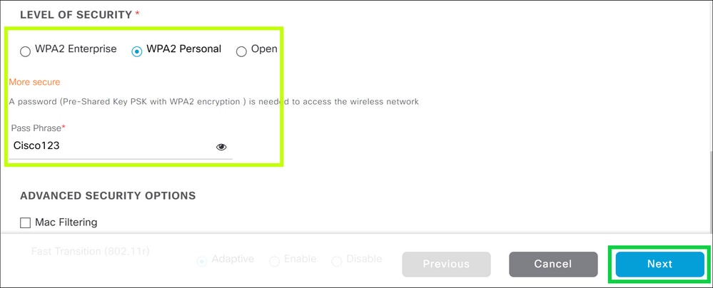 Scroll to Security Settings and Configure PSK Password