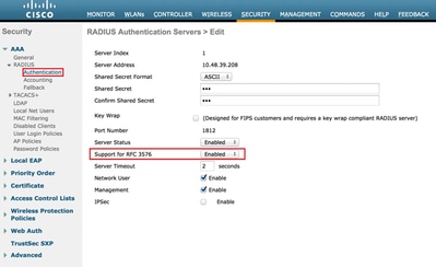 Auf dem RADIUS-Server ist RFC3576 aktiviert.