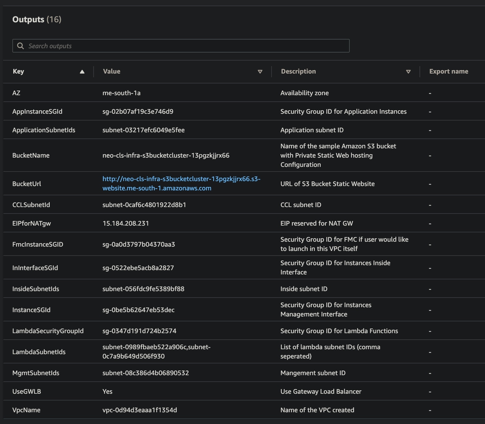 infrastructure.yaml 的输出