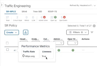 SR-MPLS Policy Performance Metrics in the Traffic Engineering Table