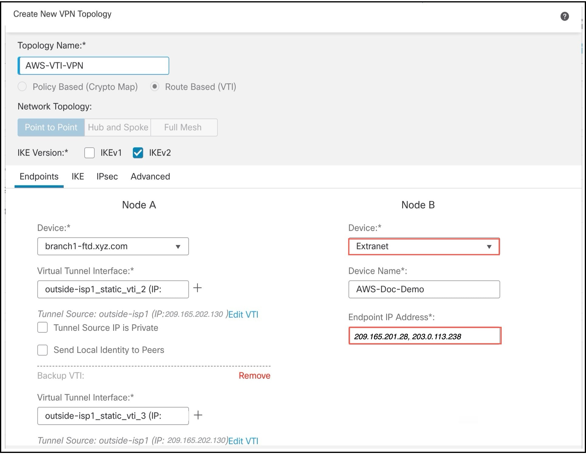 Configure VPN in Management Center > Endpoints Tab