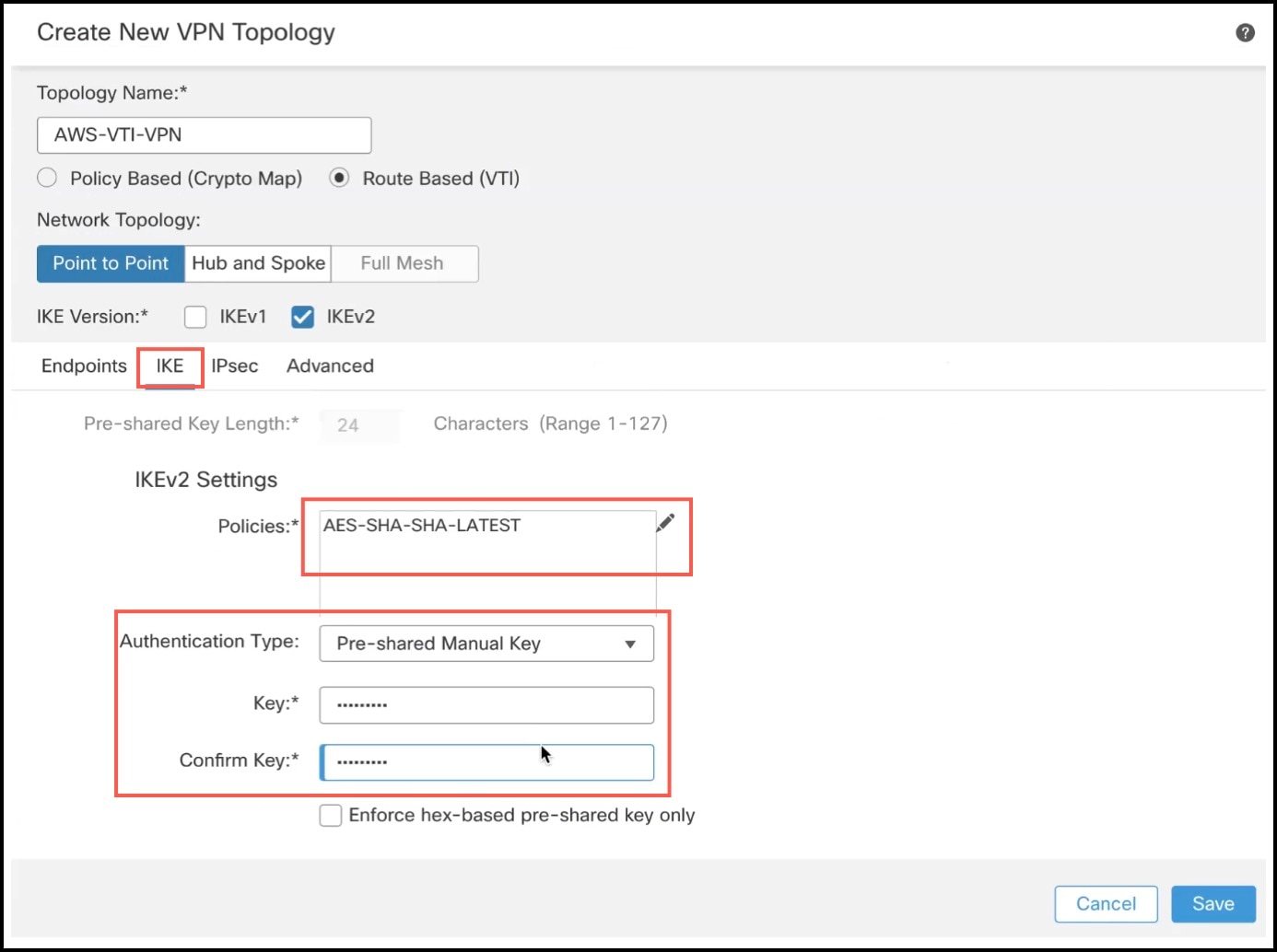 Configure VPN in Management Center > IKE Tab