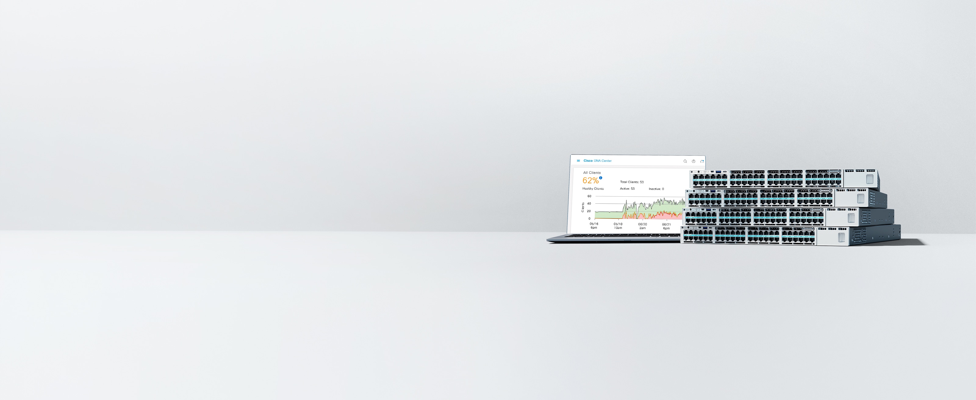 Catalyst 9300 Series Switches and Cisco Catalyst Center user interface on laptop screen