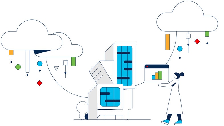 Illustration représentant une personne interagissant avec un modèle d’exploitation en nuage 